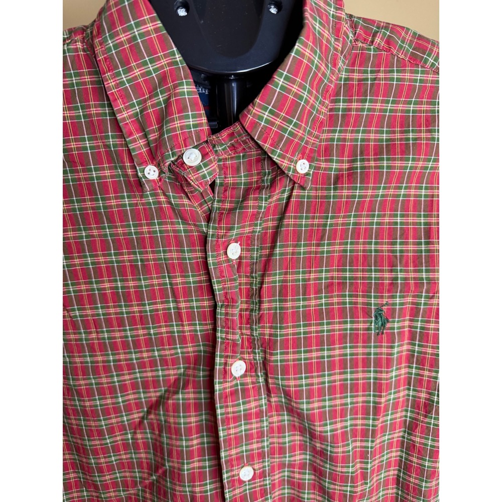 Ralph Lauren Mens Classic Fit Plaid Button Down Shirt Red Green Size L